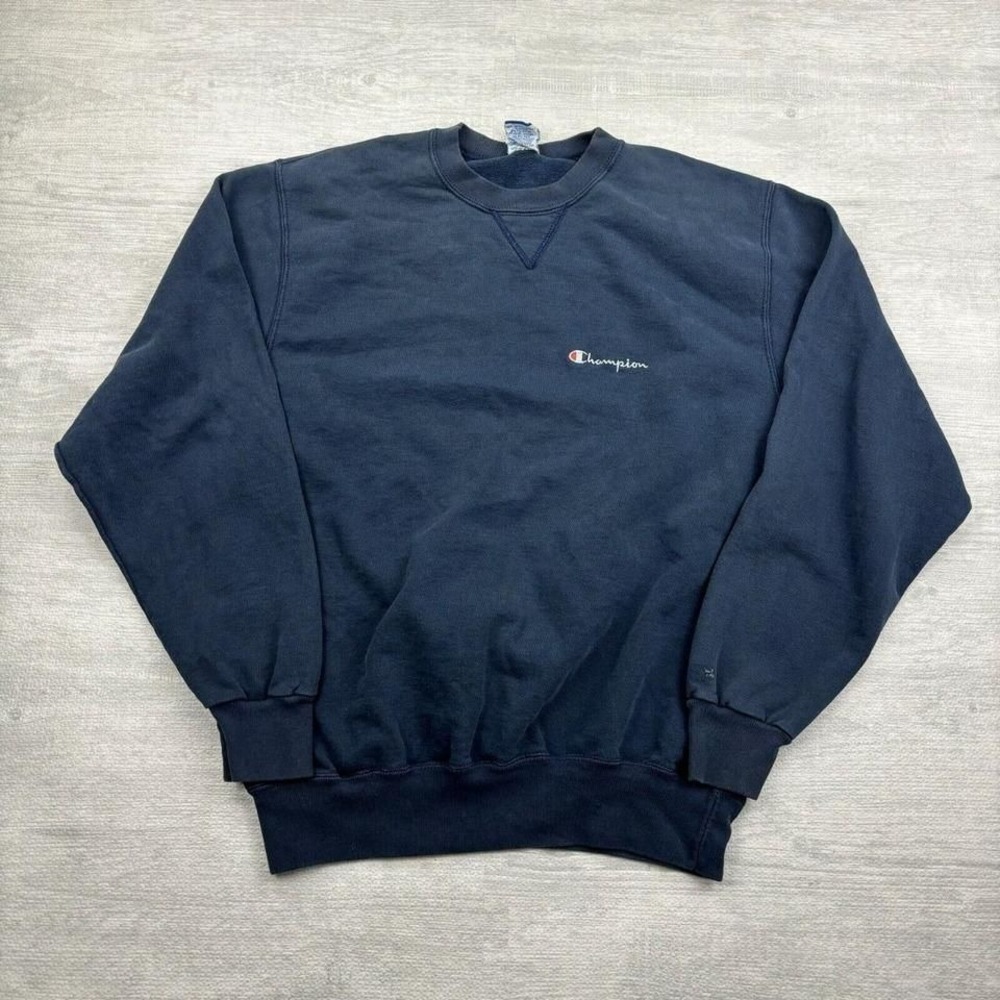 Vintage Champion Sweatshirt Adult Large Navy Blue Pullover Blank Logo Sportswear